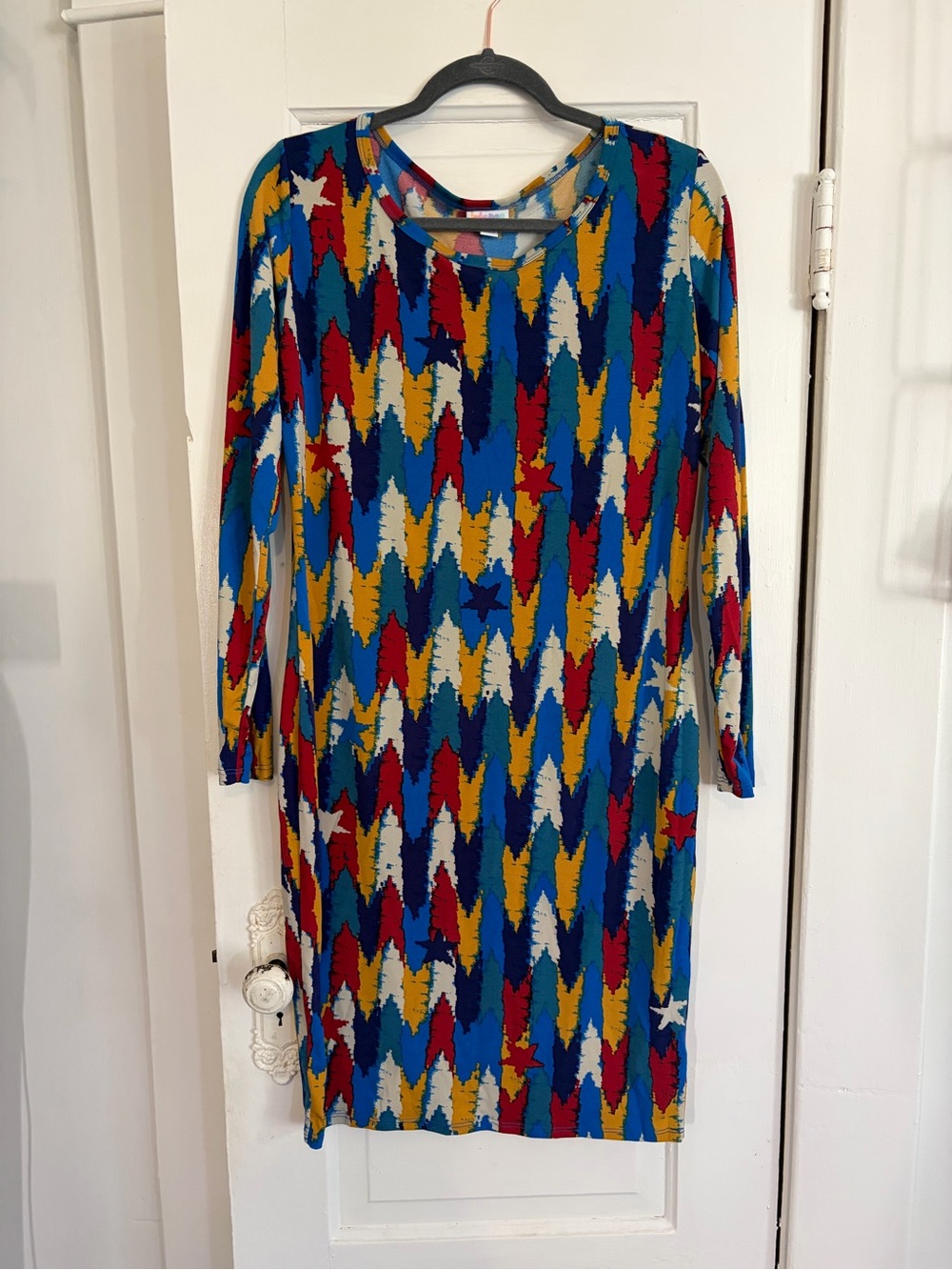 LuLaRoe Long Sleeve Shift Dress in Blue, Red, Yellow, White